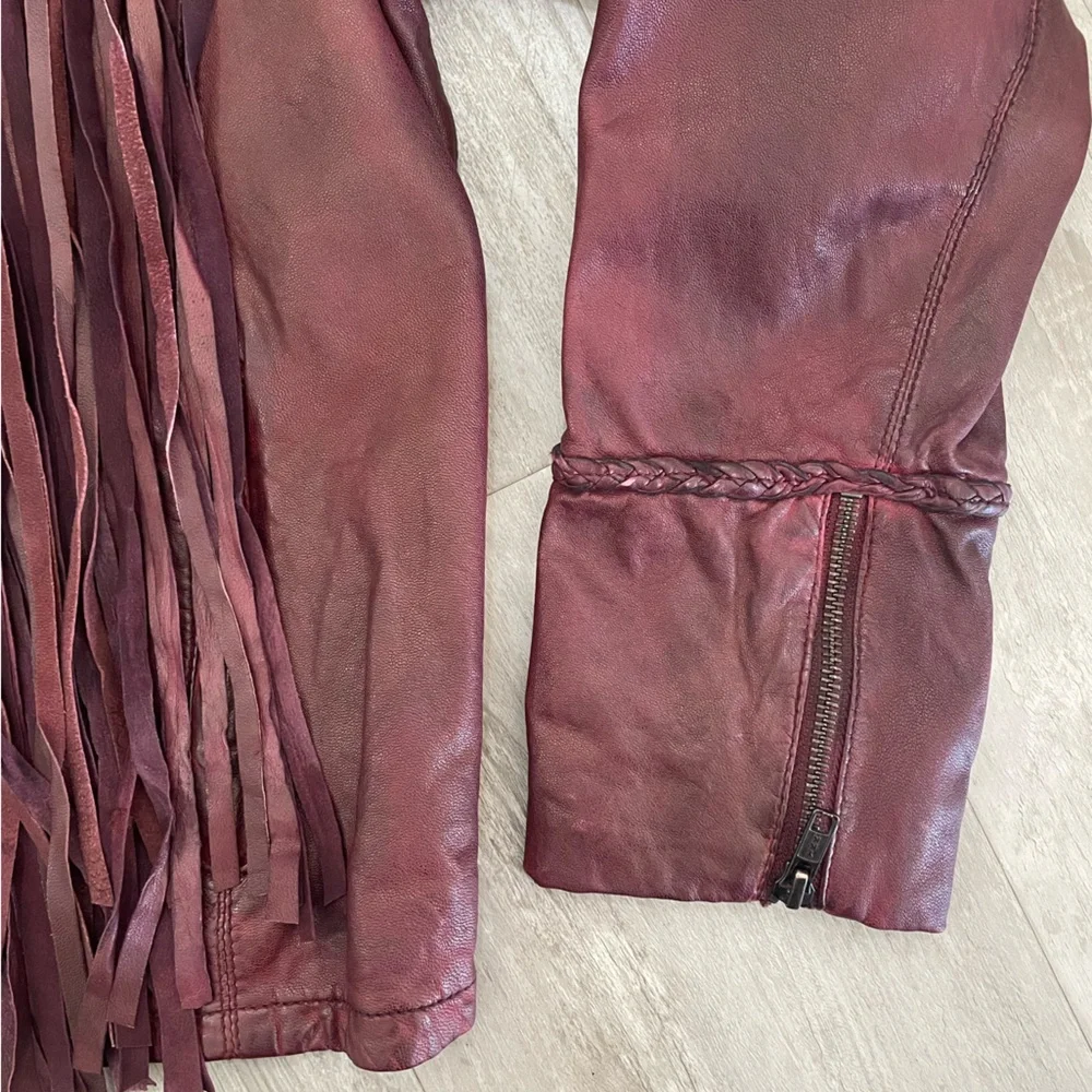 IDYLLWIND - Burgandy Leather Fringe Moto Jacket - Picture 5 of 11